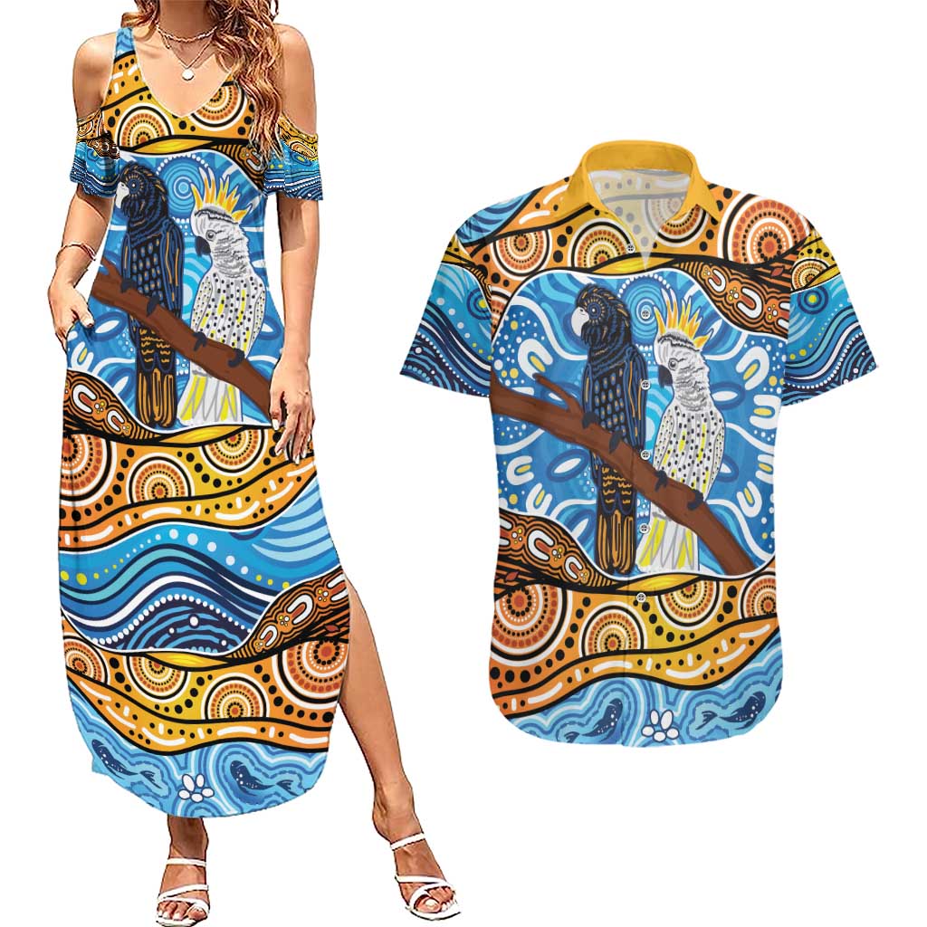 Australia Birds Aboriginal Art Couples Matching Summer Maxi Dress and Hawaiian Shirt