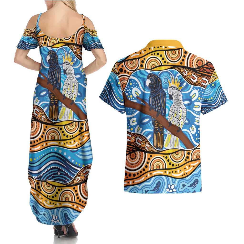 Australia Birds Aboriginal Art Couples Matching Summer Maxi Dress and Hawaiian Shirt
