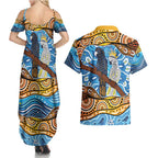 Australia Birds Aboriginal Art Couples Matching Summer Maxi Dress and Hawaiian Shirt