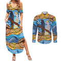 Australia Birds Aboriginal Art Couples Matching Summer Maxi Dress and Long Sleeve Button Shirt