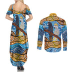 Australia Birds Aboriginal Art Couples Matching Summer Maxi Dress and Long Sleeve Button Shirt