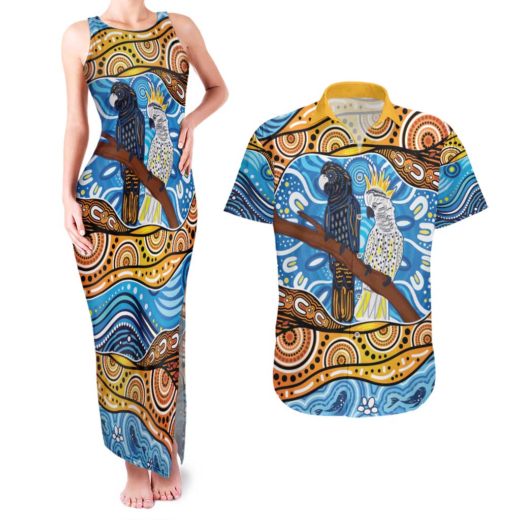 Australia Birds Aboriginal Art Couples Matching Tank Maxi Dress and Hawaiian Shirt
