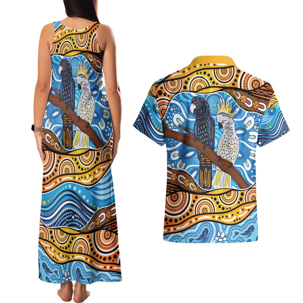 Australia Birds Aboriginal Art Couples Matching Tank Maxi Dress and Hawaiian Shirt