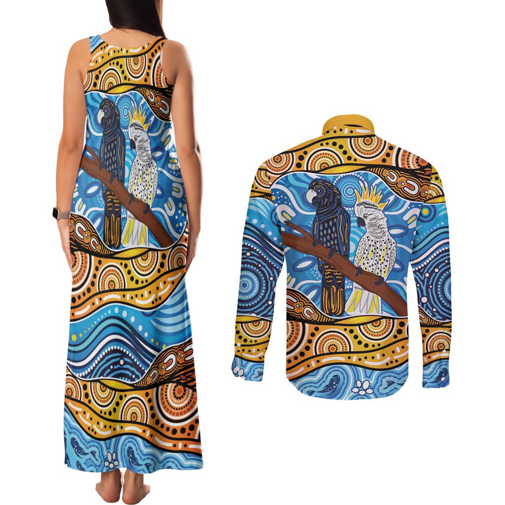 Australia Birds Aboriginal Art Couples Matching Tank Maxi Dress and Long Sleeve Button Shirt