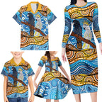 Australia Birds Aboriginal Art Family Matching Long Sleeve Bodycon Dress and Hawaiian Shirt