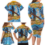 Australia Birds Aboriginal Art Family Matching Long Sleeve Bodycon Dress and Hawaiian Shirt