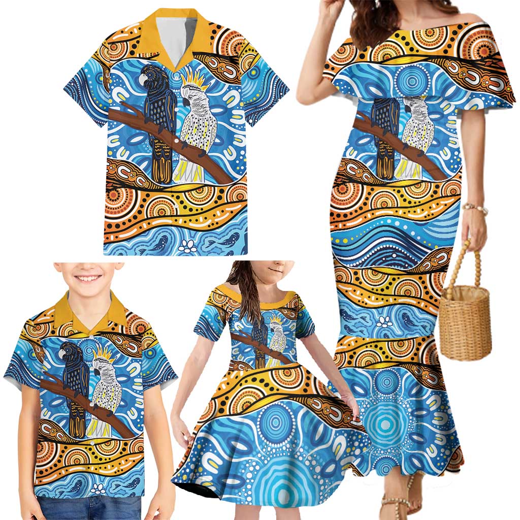 Australia Birds Aboriginal Art Family Matching Mermaid Dress and Hawaiian Shirt