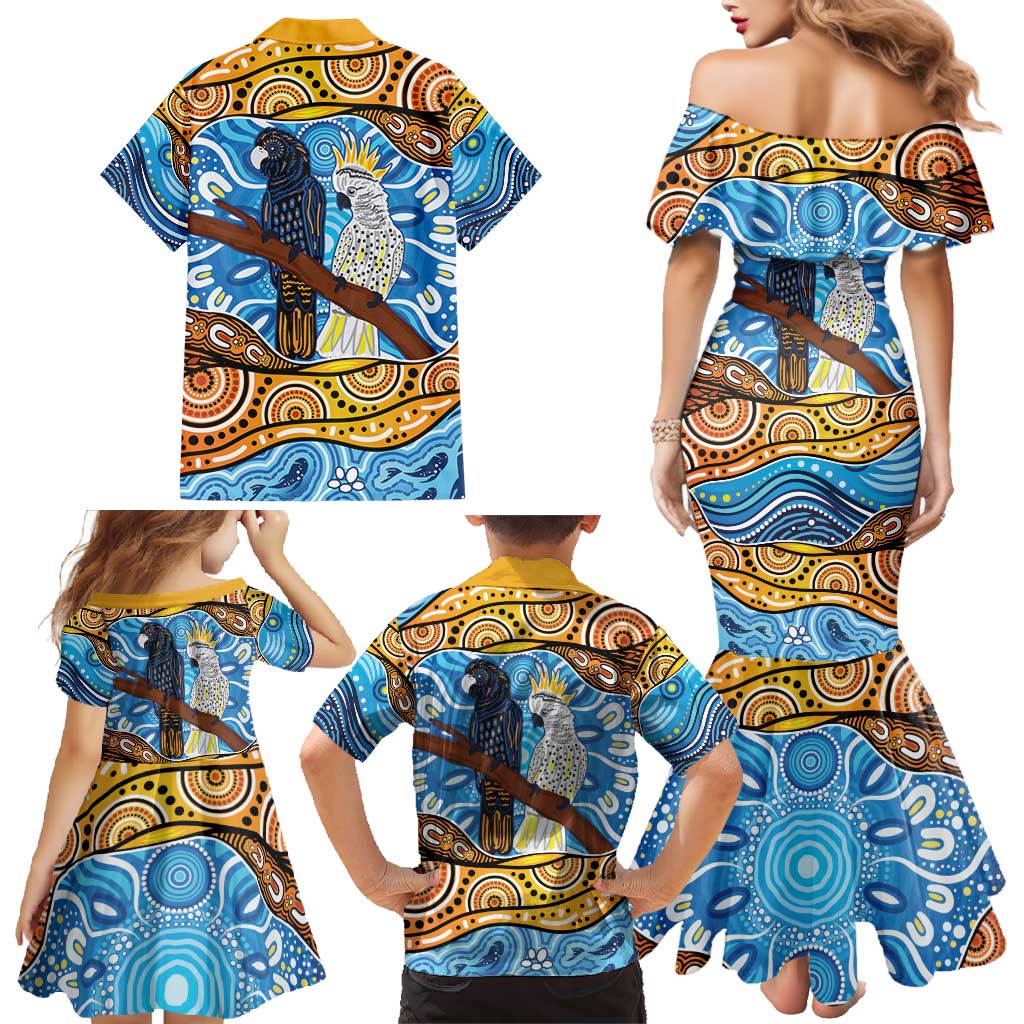 Australia Birds Aboriginal Art Family Matching Mermaid Dress and Hawaiian Shirt