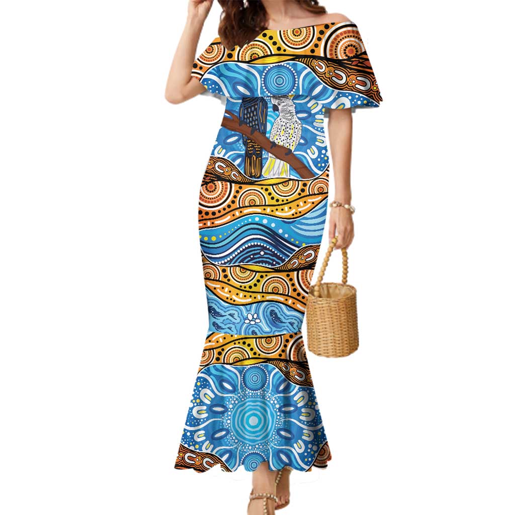 Australia Birds Aboriginal Art Family Matching Mermaid Dress and Hawaiian Shirt