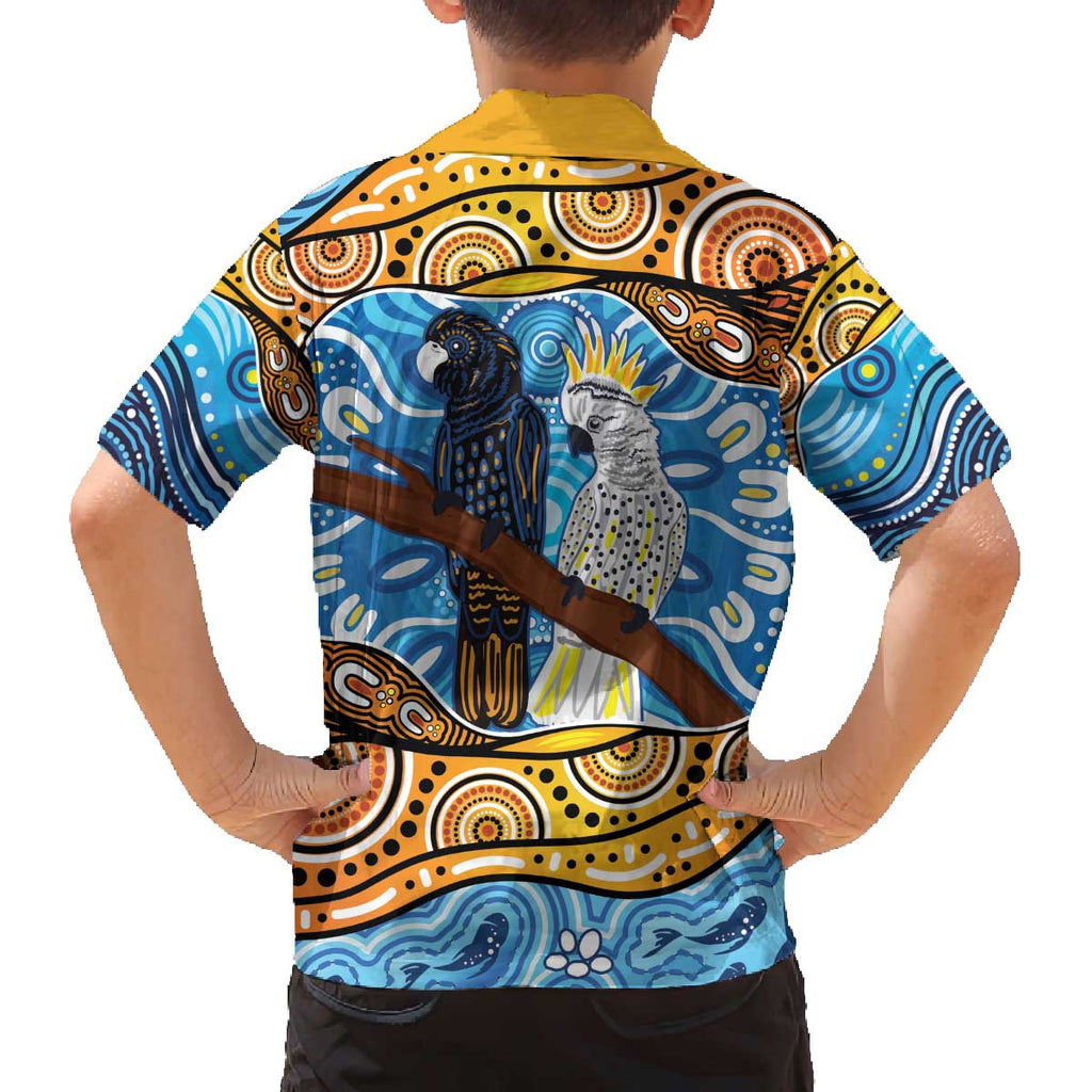 Australia Birds Aboriginal Art Family Matching Off The Shoulder Long Sleeve Dress and Hawaiian Shirt