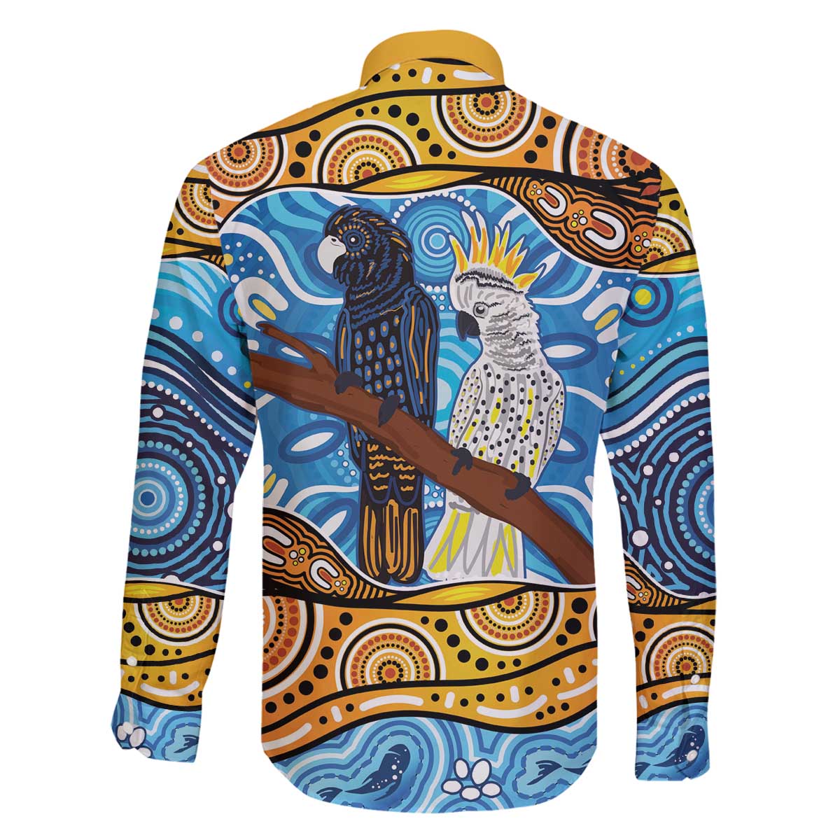 Australia Birds Aboriginal Art Family Matching Off The Shoulder Long Sleeve Dress and Hawaiian Shirt