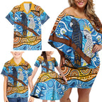 Australia Birds Aboriginal Art Family Matching Off Shoulder Short Dress and Hawaiian Shirt