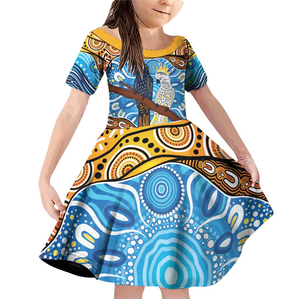Australia Birds Aboriginal Art Family Matching Off Shoulder Short Dress and Hawaiian Shirt