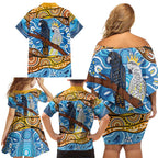 Australia Birds Aboriginal Art Family Matching Off Shoulder Short Dress and Hawaiian Shirt