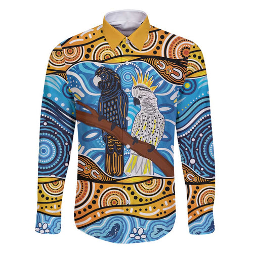 Australia Birds Aboriginal Art Family Matching Off Shoulder Short Dress and Hawaiian Shirt