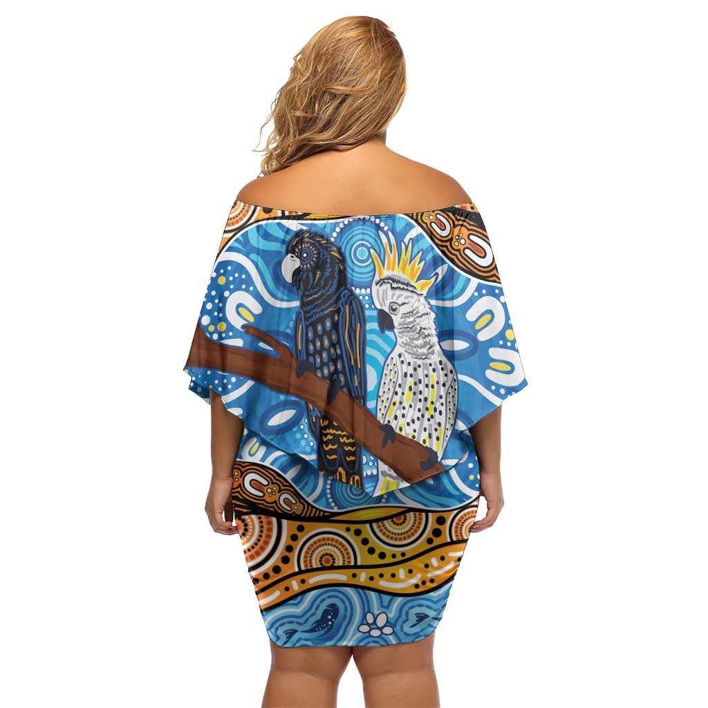 Australia Birds Aboriginal Art Family Matching Off Shoulder Short Dress and Hawaiian Shirt