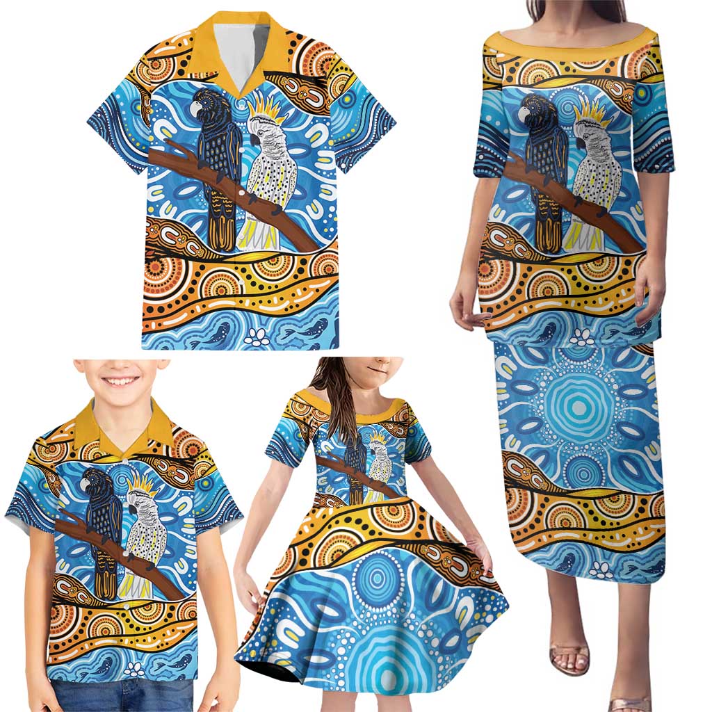 Australia Birds Aboriginal Art Family Matching Puletasi and Hawaiian Shirt
