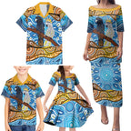 Australia Birds Aboriginal Art Family Matching Puletasi and Hawaiian Shirt