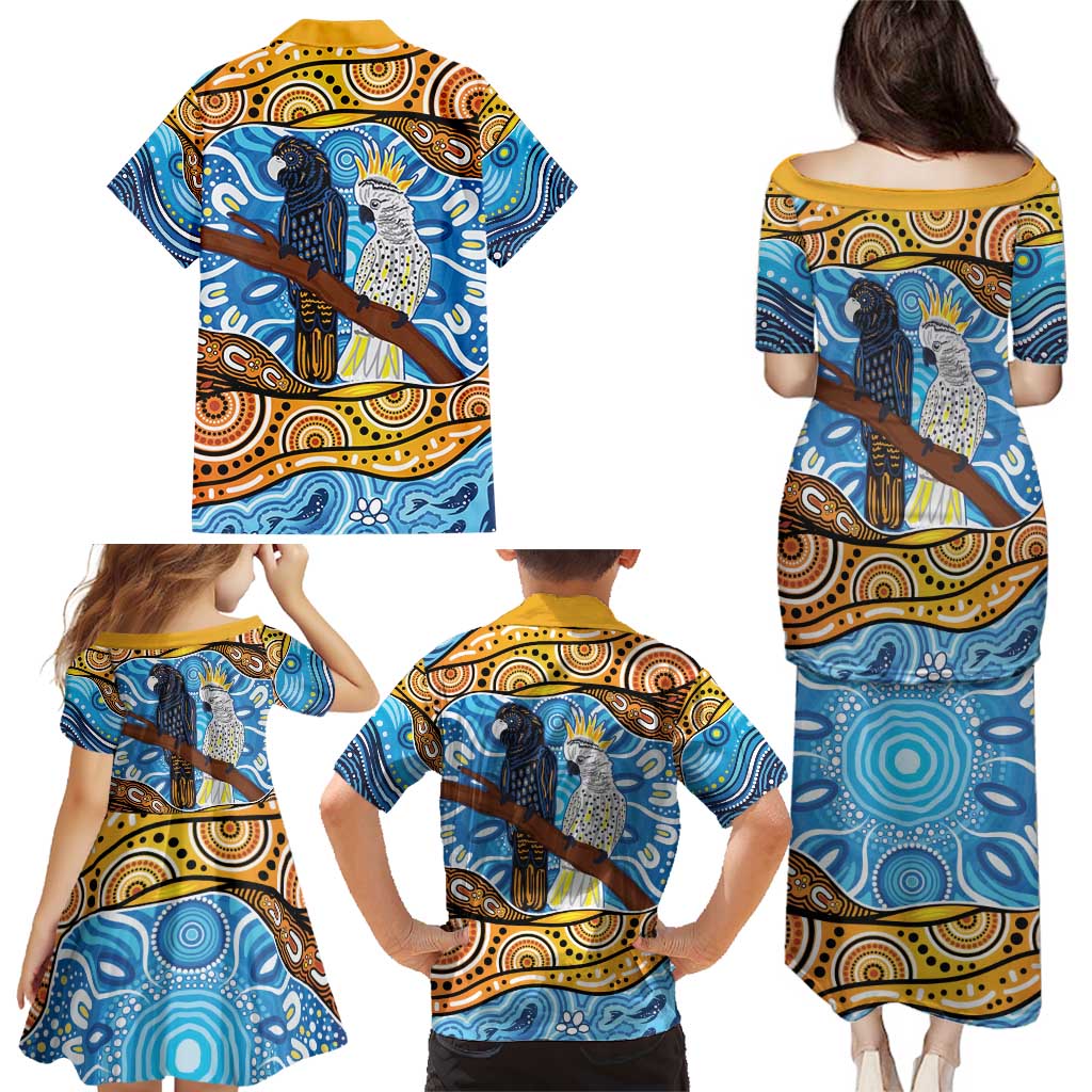 Australia Birds Aboriginal Art Family Matching Puletasi and Hawaiian Shirt