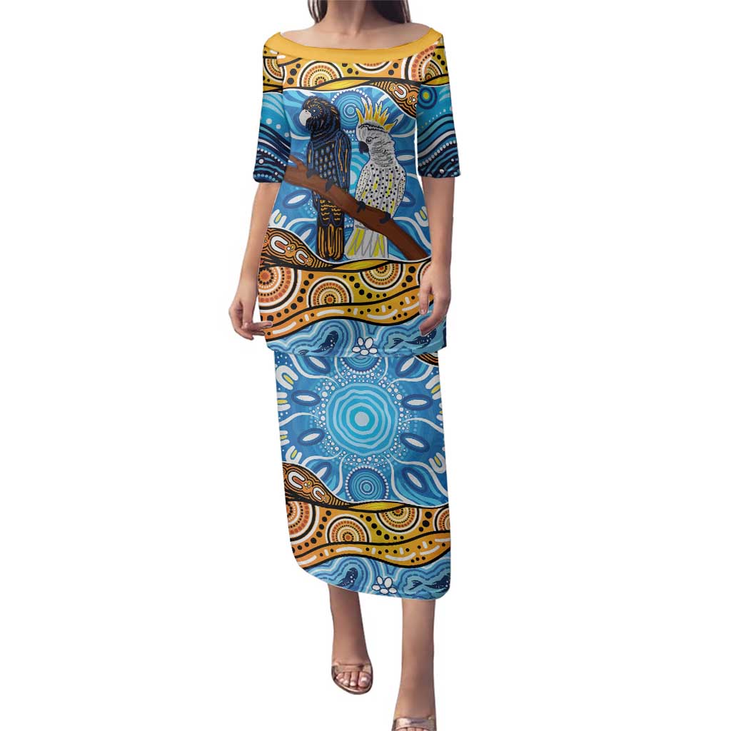 Australia Birds Aboriginal Art Family Matching Puletasi and Hawaiian Shirt