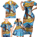 Australia Birds Aboriginal Art Family Matching Short Sleeve Bodycon Dress and Hawaiian Shirt