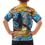 Australia Birds Aboriginal Art Family Matching Short Sleeve Bodycon Dress and Hawaiian Shirt