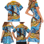 Australia Birds Aboriginal Art Family Matching Short Sleeve Bodycon Dress and Hawaiian Shirt
