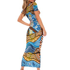 Australia Birds Aboriginal Art Family Matching Short Sleeve Bodycon Dress and Hawaiian Shirt