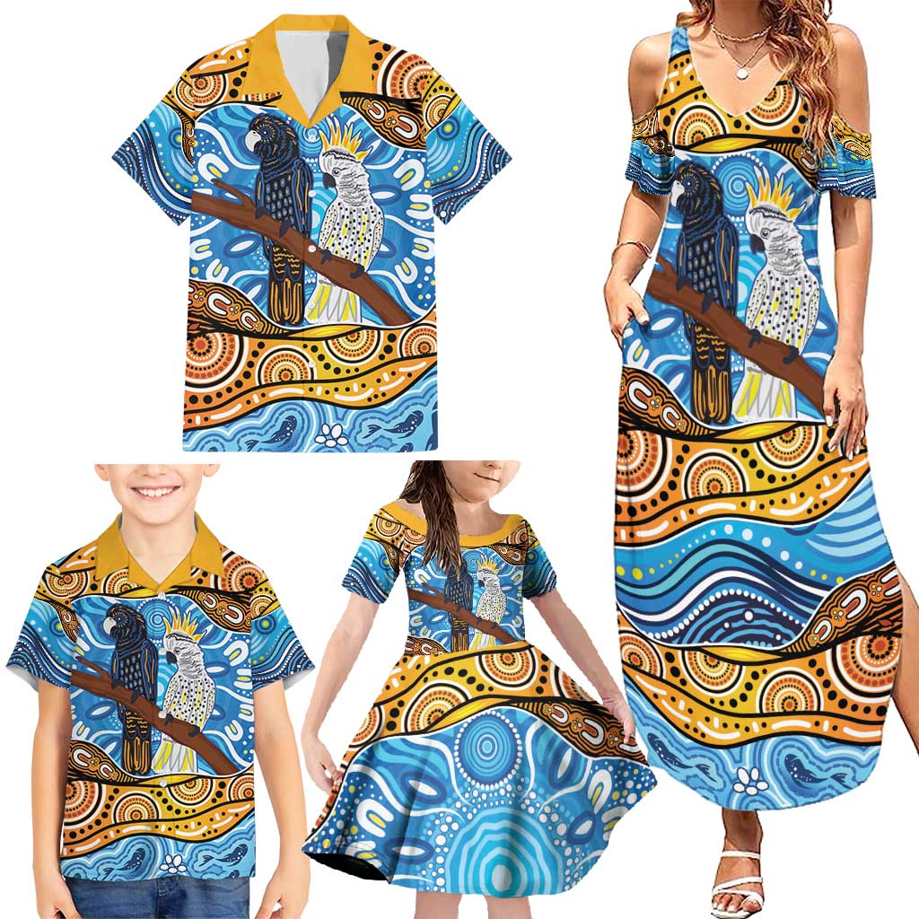Australia Birds Aboriginal Art Family Matching Summer Maxi Dress and Hawaiian Shirt
