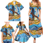 Australia Birds Aboriginal Art Family Matching Summer Maxi Dress and Hawaiian Shirt