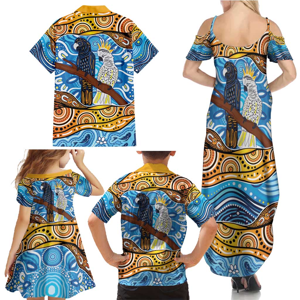 Australia Birds Aboriginal Art Family Matching Summer Maxi Dress and Hawaiian Shirt