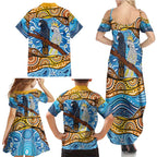 Australia Birds Aboriginal Art Family Matching Summer Maxi Dress and Hawaiian Shirt