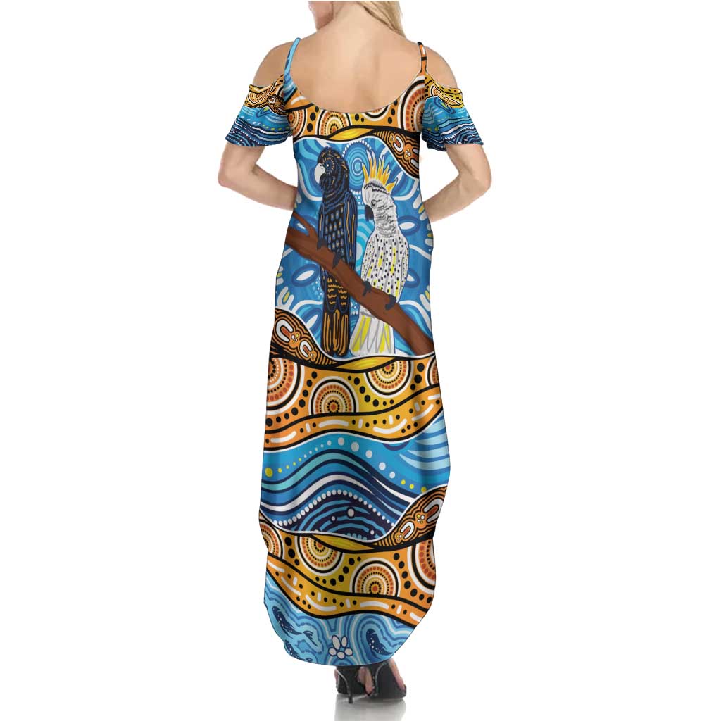 Australia Birds Aboriginal Art Family Matching Summer Maxi Dress and Hawaiian Shirt