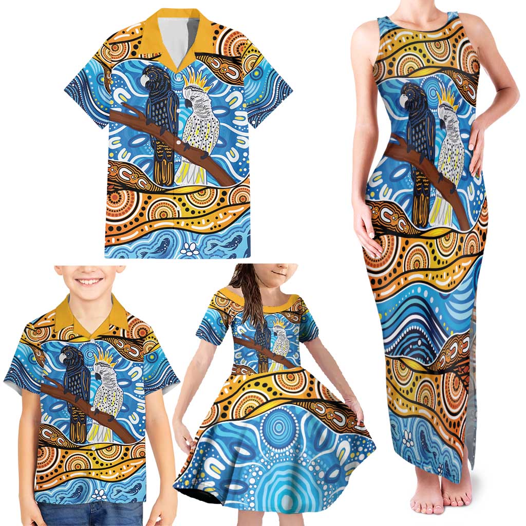 Australia Birds Aboriginal Art Family Matching Tank Maxi Dress and Hawaiian Shirt