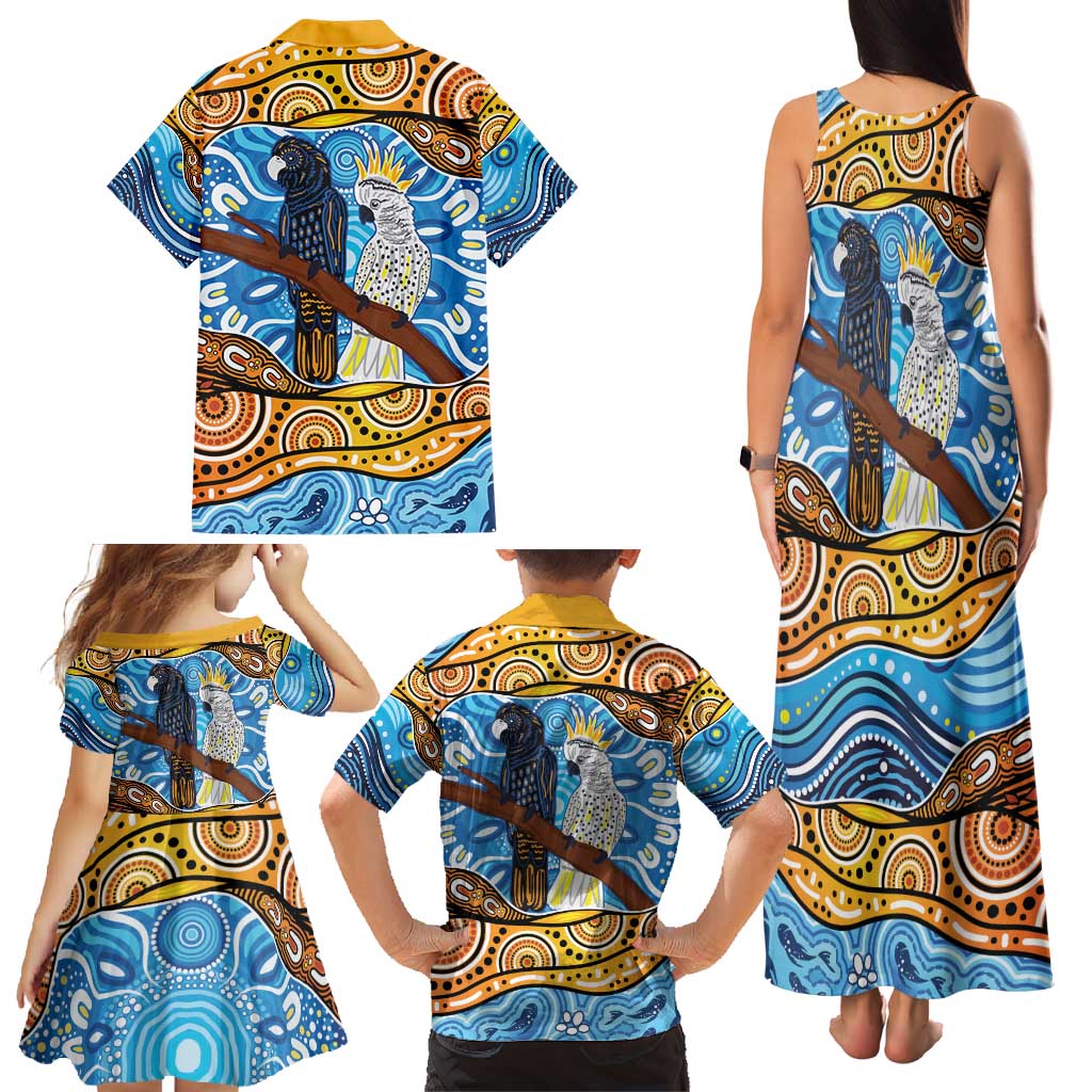 Australia Birds Aboriginal Art Family Matching Tank Maxi Dress and Hawaiian Shirt