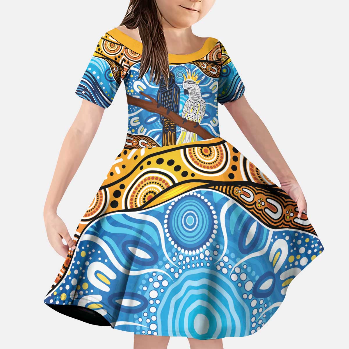 Australia Birds Aboriginal Art Kid Short Sleeve Dress