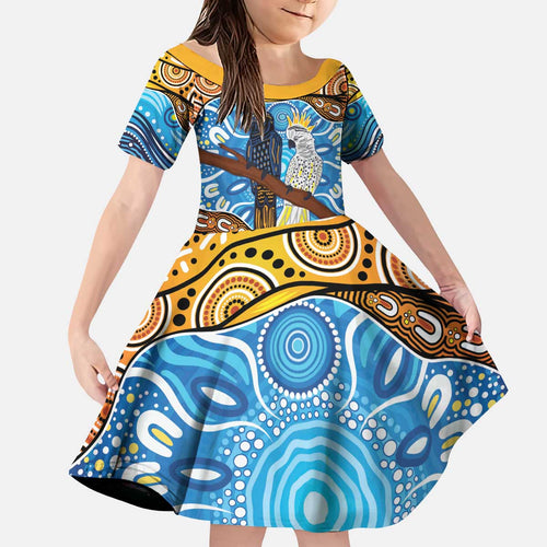 Australia Birds Aboriginal Art Kid Short Sleeve Dress