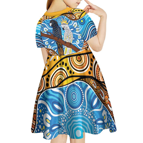Australia Birds Aboriginal Art Kid Short Sleeve Dress