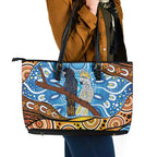 Australia Birds Aboriginal Art Leather Tote Bag