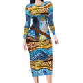 Australia Birds Aboriginal Art Long Sleeve Bodycon Dress