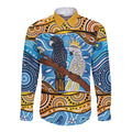 Australia Birds Aboriginal Art Long Sleeve Button Shirt