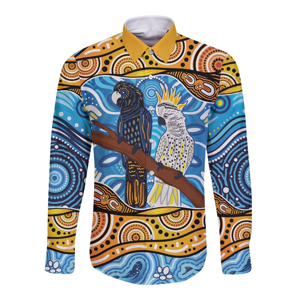 Australia Birds Aboriginal Art Long Sleeve Button Shirt