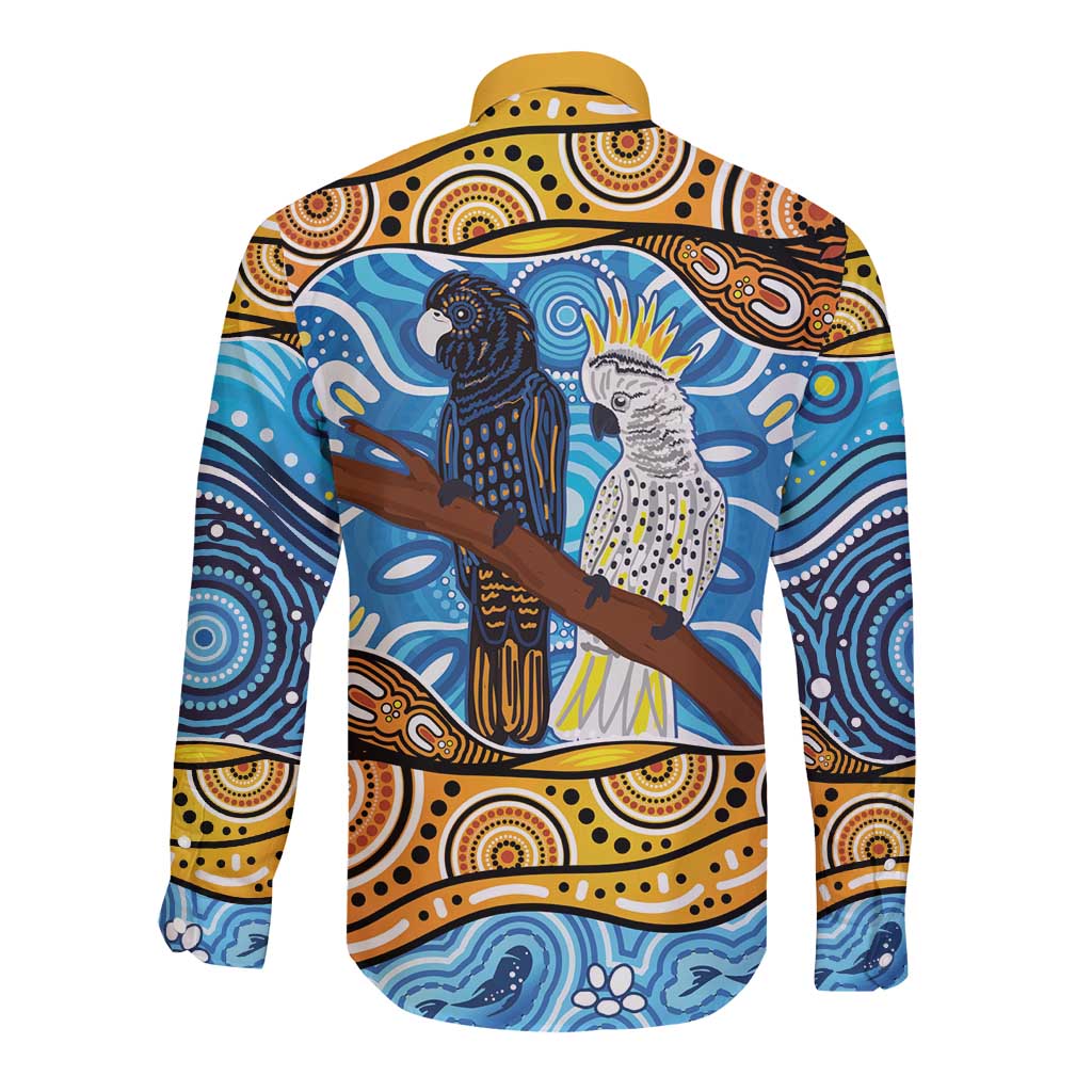 Australia Birds Aboriginal Art Long Sleeve Button Shirt