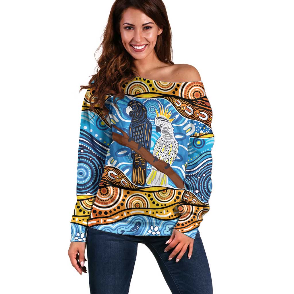 Australia Birds Aboriginal Art Off Shoulder Sweater
