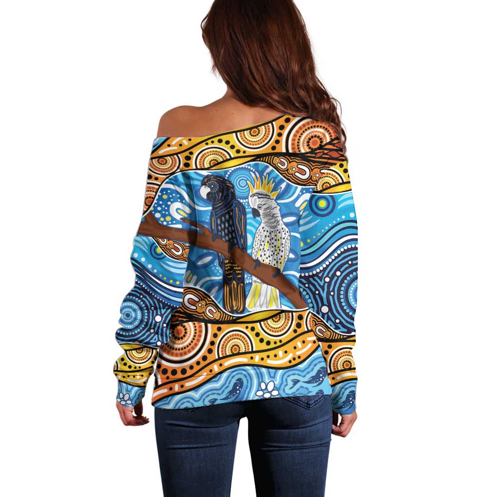 Australia Birds Aboriginal Art Off Shoulder Sweater