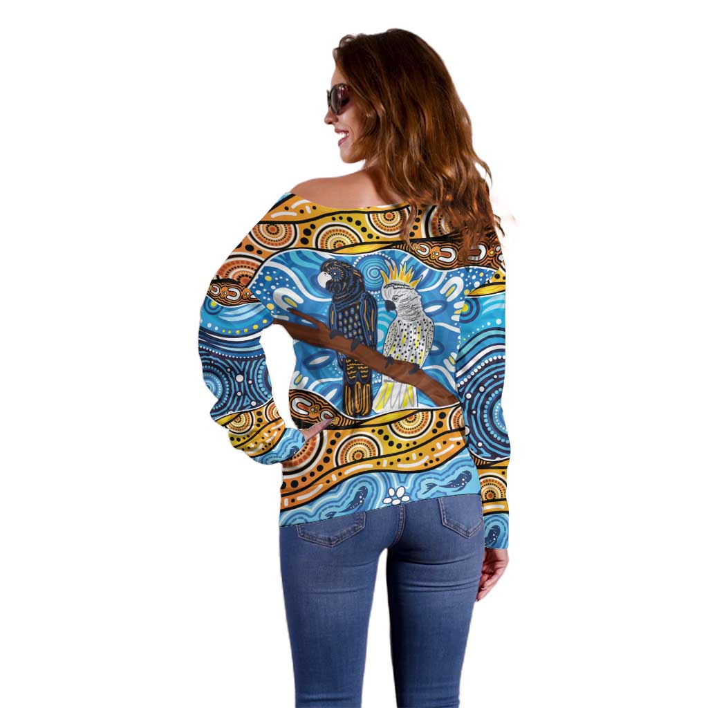 Australia Birds Aboriginal Art Off Shoulder Sweater