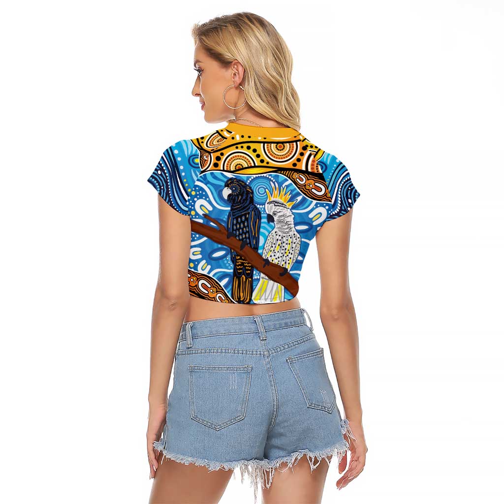 Australia Birds Aboriginal Art Raglan Cropped T Shirt