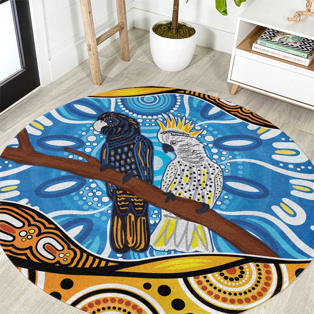 Australia Birds Aboriginal Art Round Carpet