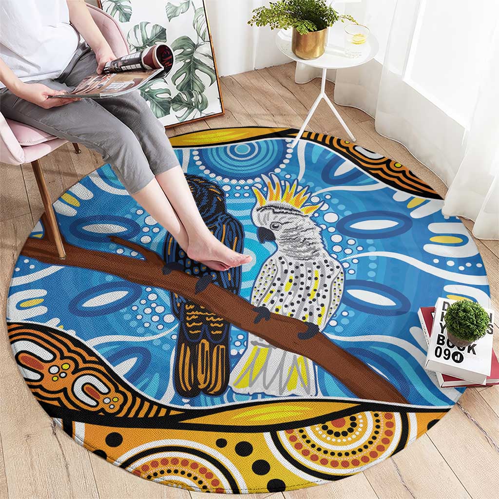 Australia Birds Aboriginal Art Round Carpet
