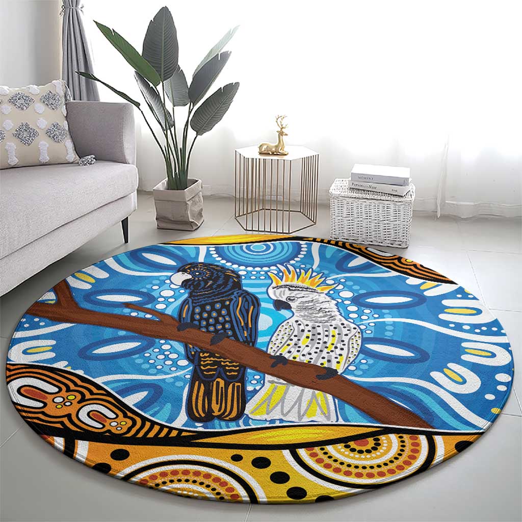 Australia Birds Aboriginal Art Round Carpet